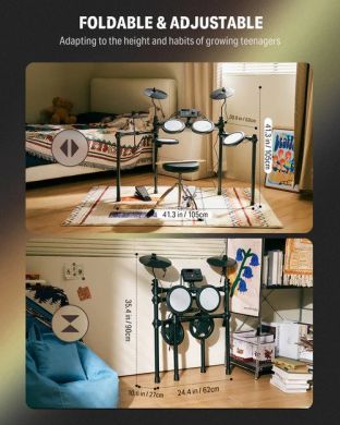 Donner Music DED-70 5 Drums 3 Cymbals with Drum Throne/ Sticks/ Headphone/ Audio Cable EC6700 87527 фото