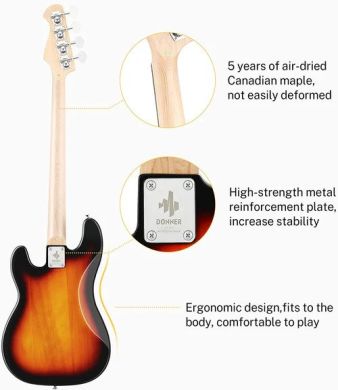 Donner Music DPB-510 Electric Bass Guitar Sunburst EC1227 87855 фото