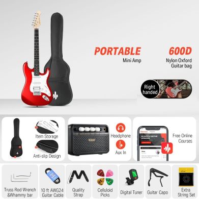 Donner Music DST-100 Sunburst Electric Guitar Kit Red EC1166 87532 фото