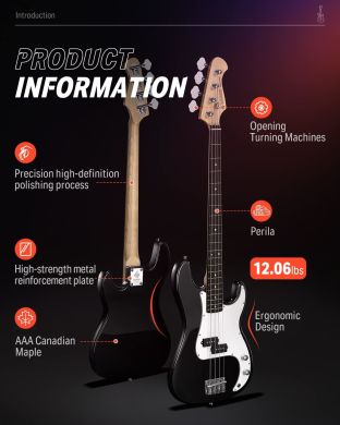 Donner Music DPB-510 Electric Bass Guitar Black EC1228 87525 фото